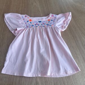 Girls Pink Flutter Sleeve Embroidered Boho Top 4T